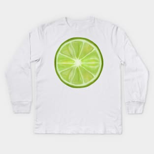 Green Lime Citrus Circle Slice Kids Long Sleeve T-Shirt